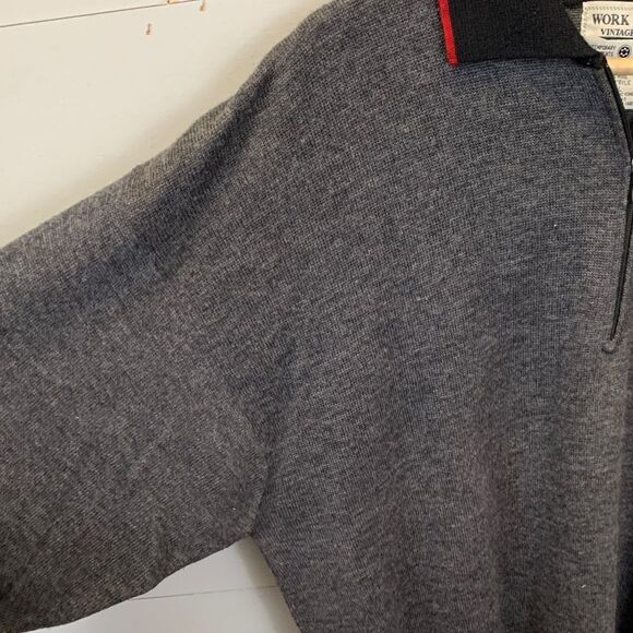 Work Wear vintage look wool blend Men's Gray Half-Zip Sweater - Picture 5 of 8